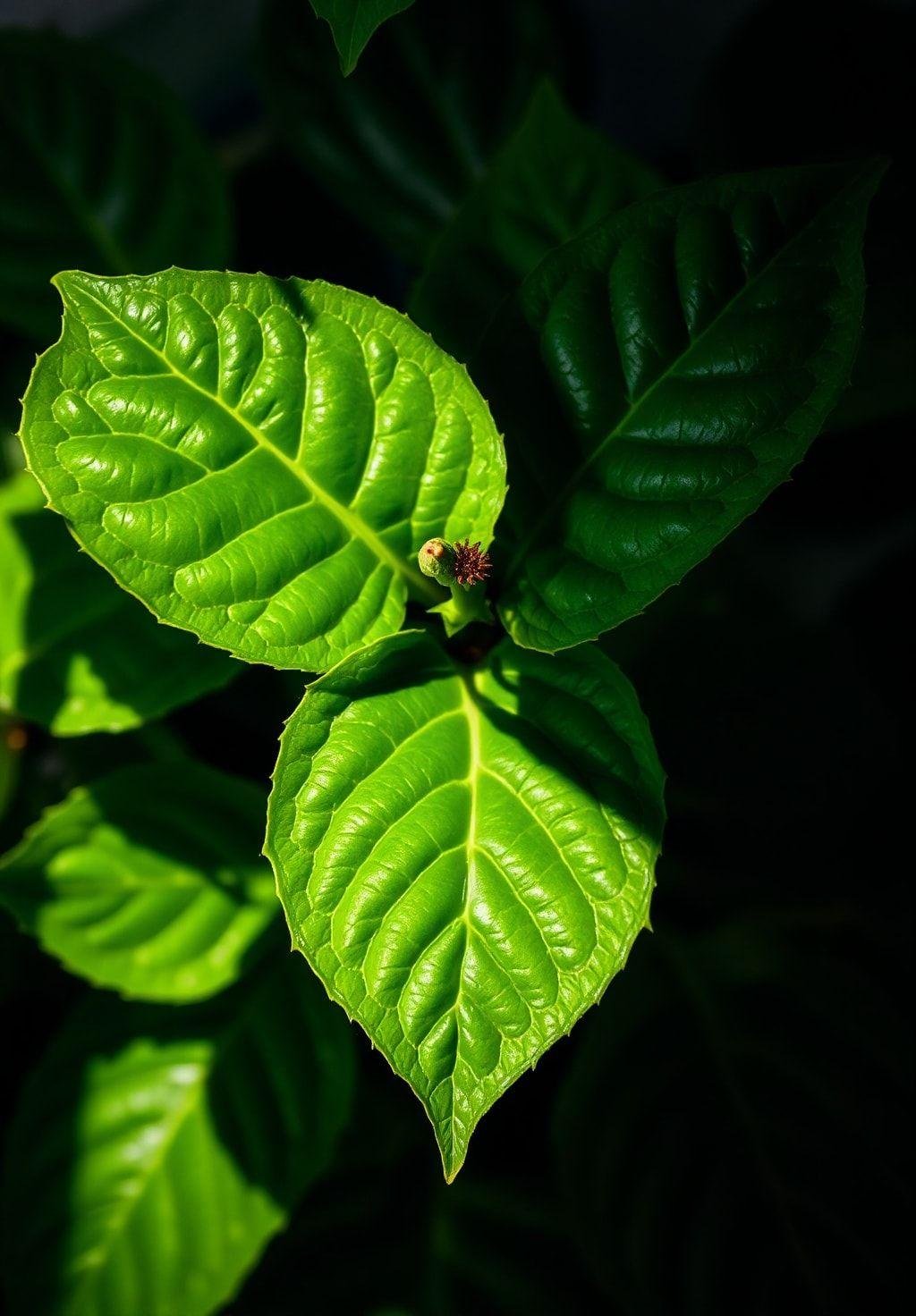 A close-up, brightly lit shot focusing on the healthy, deep green leaves of a hibiscus plant.  The leaves are free from pests or diseases, and their vibrant color indicates proper nutrition.  The image highlights the texture and color of the leaves, emphasizing their health and vigor.
